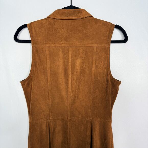 BB Dakota 4 Saddle Brown Faux Suede Heaven Mini Shirt Dress Sleeveless Button - Picture 10 of 12